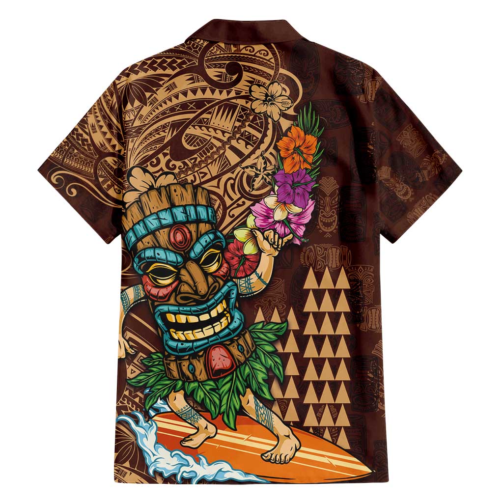 Hawaiian Tiki Mask Surfing Kakau Pattern Family Matching Off Shoulder Maxi Dress and Hawaiian Shirt