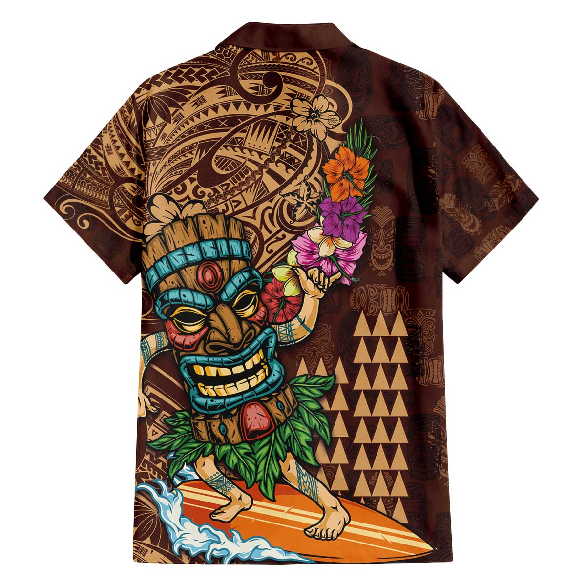 Hawaiian Tiki Mask Surfing Kakau Pattern Family Matching Puletasi and Hawaiian Shirt