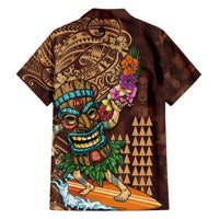 Hawaiian Tiki Mask Surfing Kakau Pattern Family Matching Tank Maxi Dress and Hawaiian Shirt