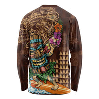Hawaiian Tiki Mask Surfing Kakau Pattern Long Sleeve Shirt