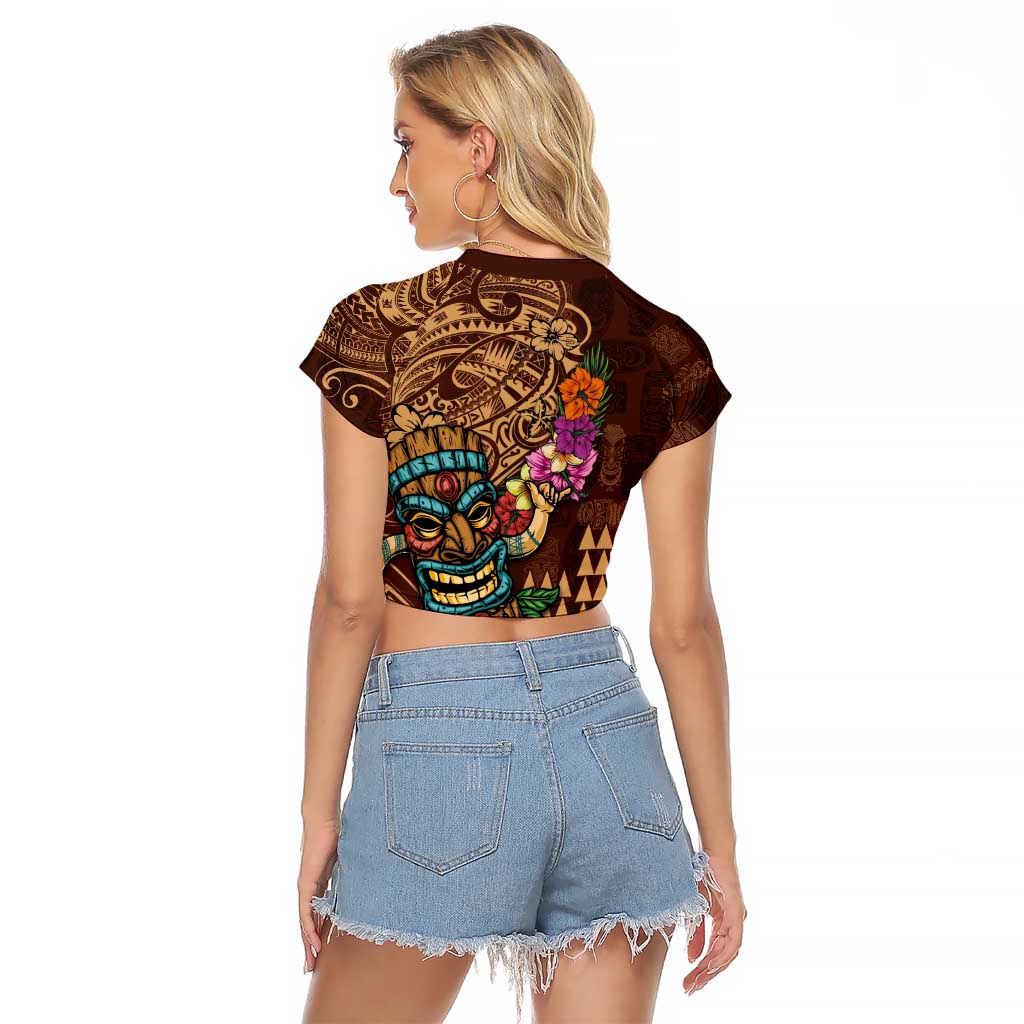 Hawaiian Tiki Mask Surfing Kakau Pattern Raglan Cropped T Shirt