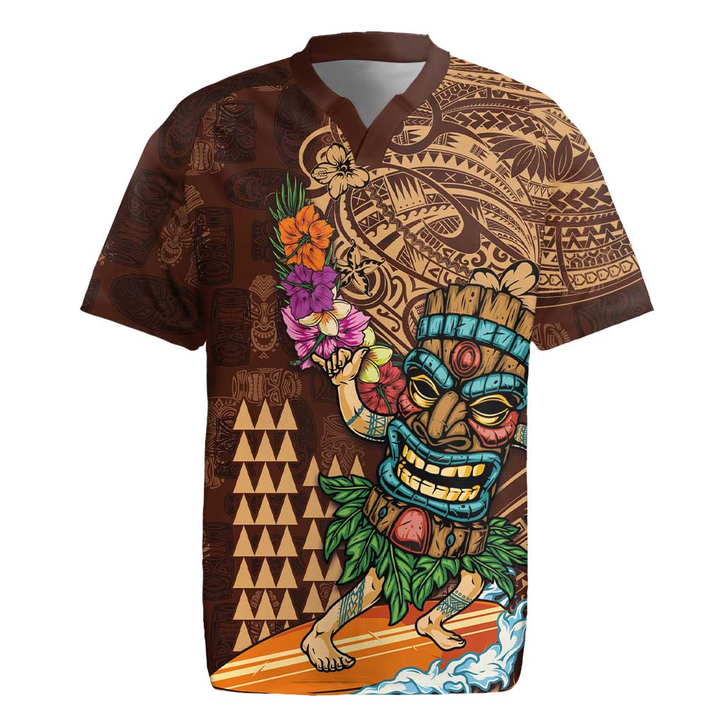Hawaiian Tiki Mask Surfing Kakau Pattern Rugby Jersey
