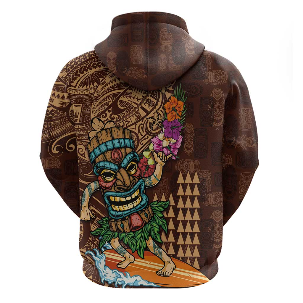 Hawaiian Tiki Mask Surfing Kakau Pattern Zip Hoodie