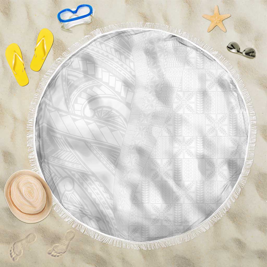 Niue White Sunday Beach Blanket Hiapo Tribal Art Tattoos - Polynesian Pride