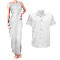 Niue White Sunday Couples Matching Tank Maxi Dress and Hawaiian Shirt Hiapo Tribal Art Tattoos - Polynesian Pride