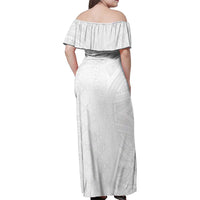 Niue White Sunday Family Matching Off Shoulder Maxi Dress and Hawaiian Shirt Hiapo Tribal Art Tattoos - Polynesian Pride