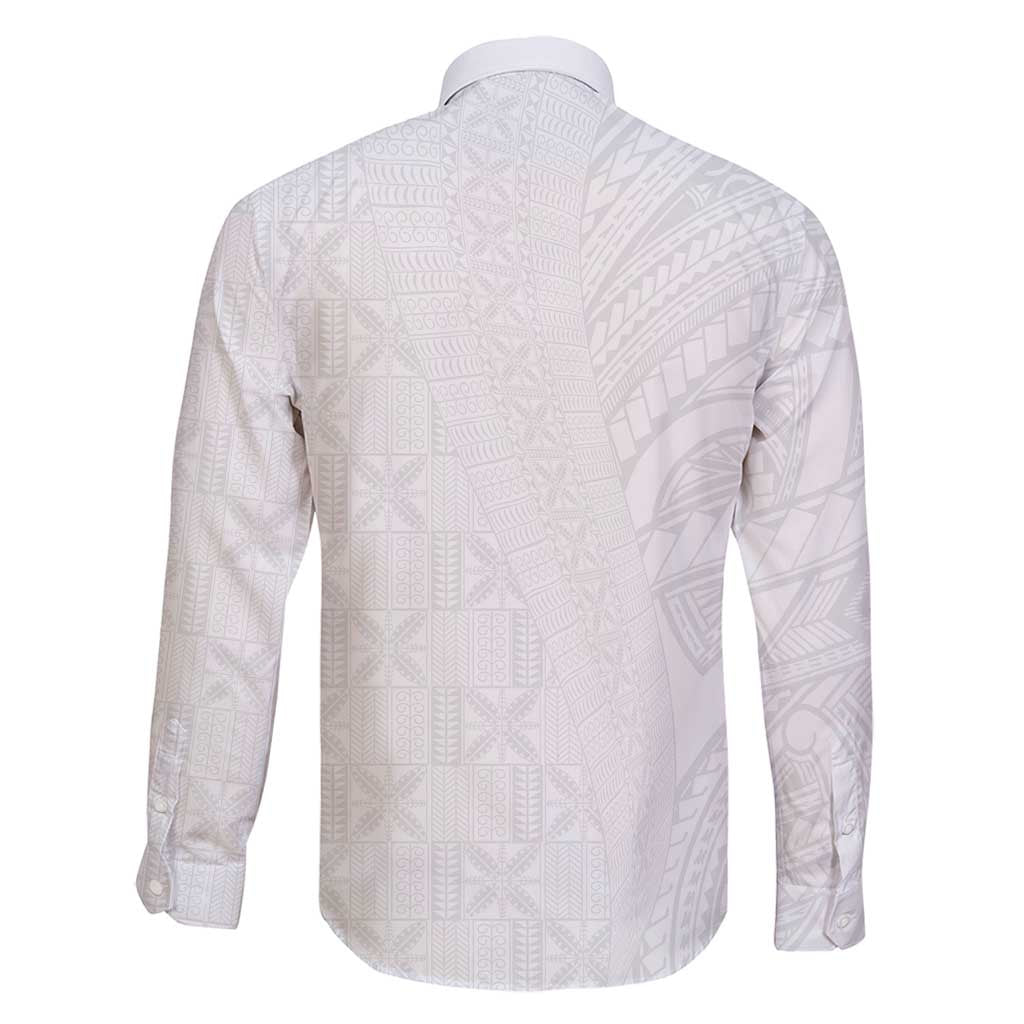 Niue White Sunday Family Matching Off Shoulder Short Dress and Hawaiian Shirt Hiapo Tribal Art Tattoos - Polynesian Pride