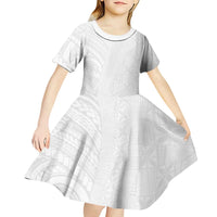 Niue White Sunday Kid Short Sleeve Dress Hiapo Tribal Art Tattoos - Polynesian Pride