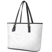 Niue White Sunday Leather Tote Bag Hiapo Tribal Art Tattoos - Polynesian Pride