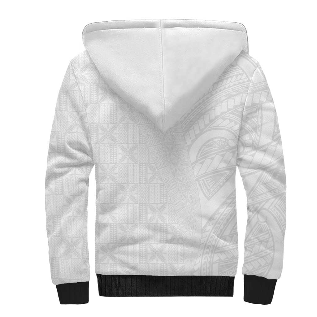 Niue White Sunday Sherpa Hoodie Hiapo Tribal Art Tattoos - Polynesian Pride