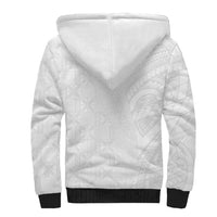 Niue White Sunday Sherpa Hoodie Hiapo Tribal Art Tattoos - Polynesian Pride