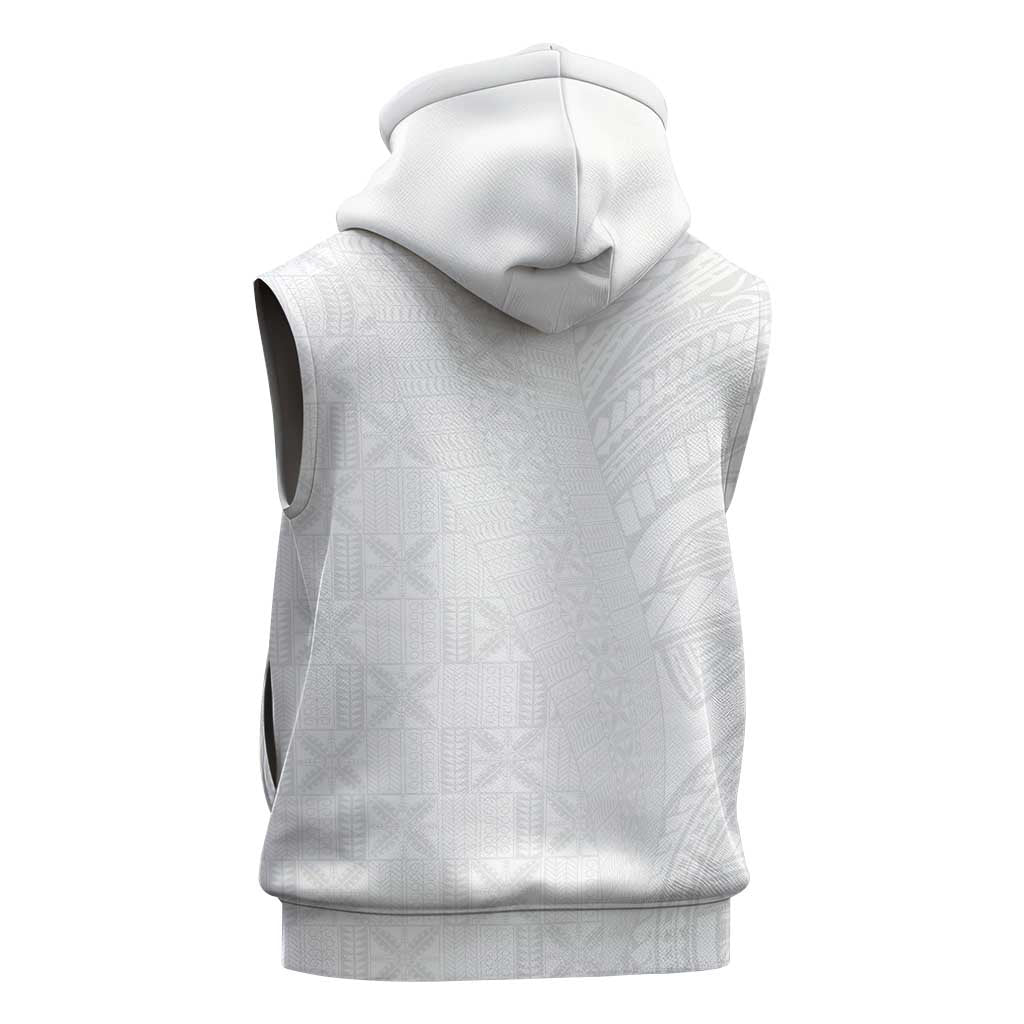Niue White Sunday Sleeveless Hoodie Hiapo Tribal Art Tattoos - Polynesian Pride