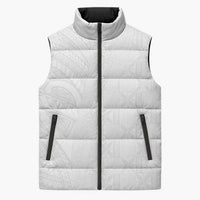 Niue White Sunday Sleeveless Puffer Jacket Hiapo Tribal Art Tattoos LT03 Unisex White - Polynesian Pride