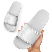 Niue White Sunday Slide Sandals Hiapo Tribal Art Tattoos - Polynesian Pride