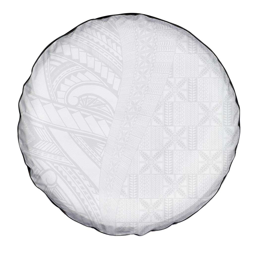 Niue White Sunday Spare Tire Cover Hiapo Tribal Art Tattoos - Polynesian Pride