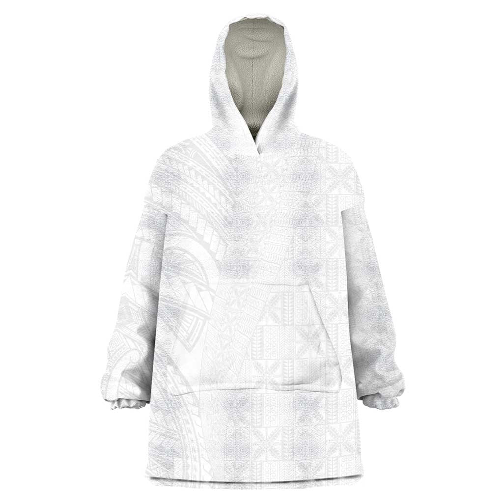 Niue White Sunday Wearable Blanket Hoodie Hiapo Tribal Art Tattoos - Polynesian Pride
