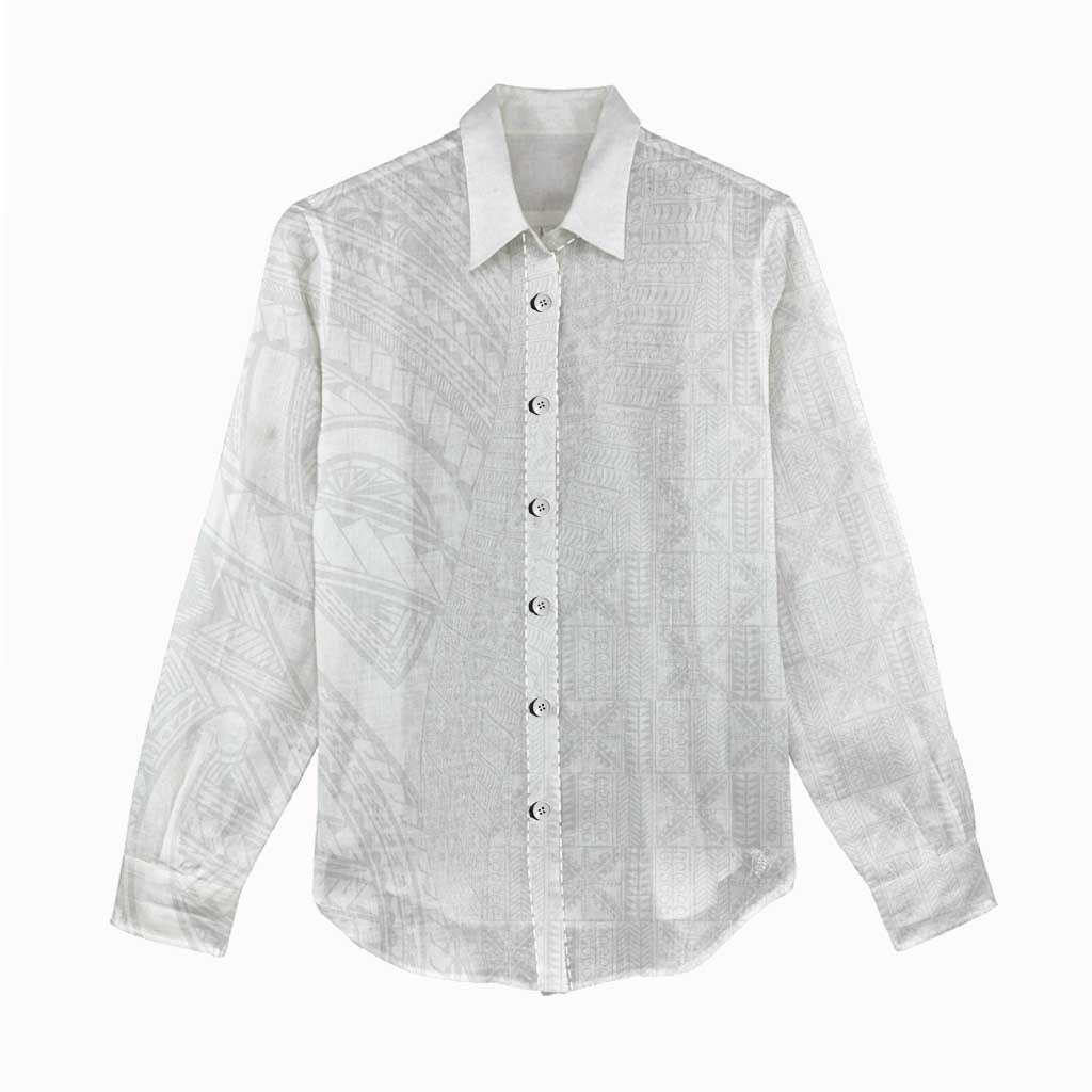 Niue White Sunday Women Casual Shirt Hiapo Tribal Art Tattoos - Polynesian Pride