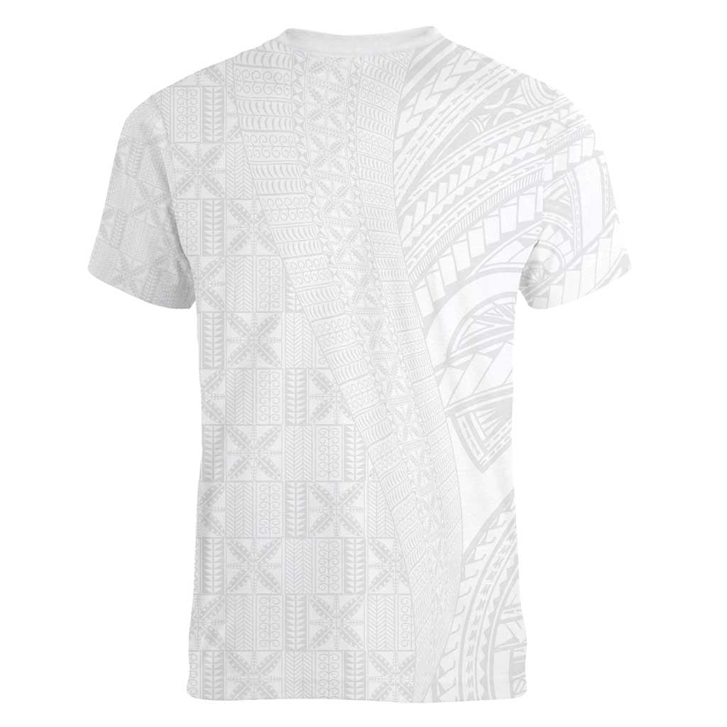 Niue White Sunday Women V-Neck T-Shirt Hiapo Tribal Art Tattoos - Polynesian Pride