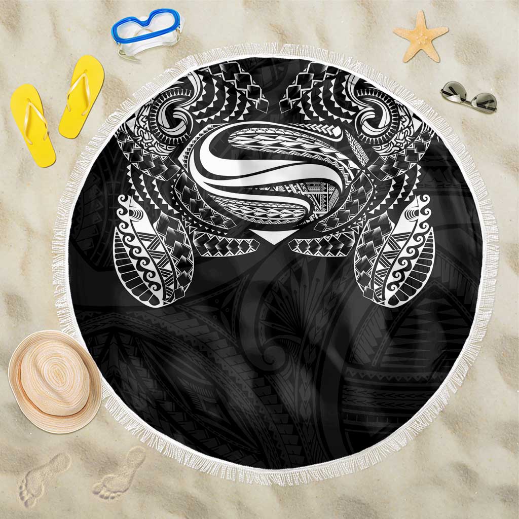 Super Samoan Traditional Tribal Art Tattoos Beach Blanket Black Color - Polynesian Pride