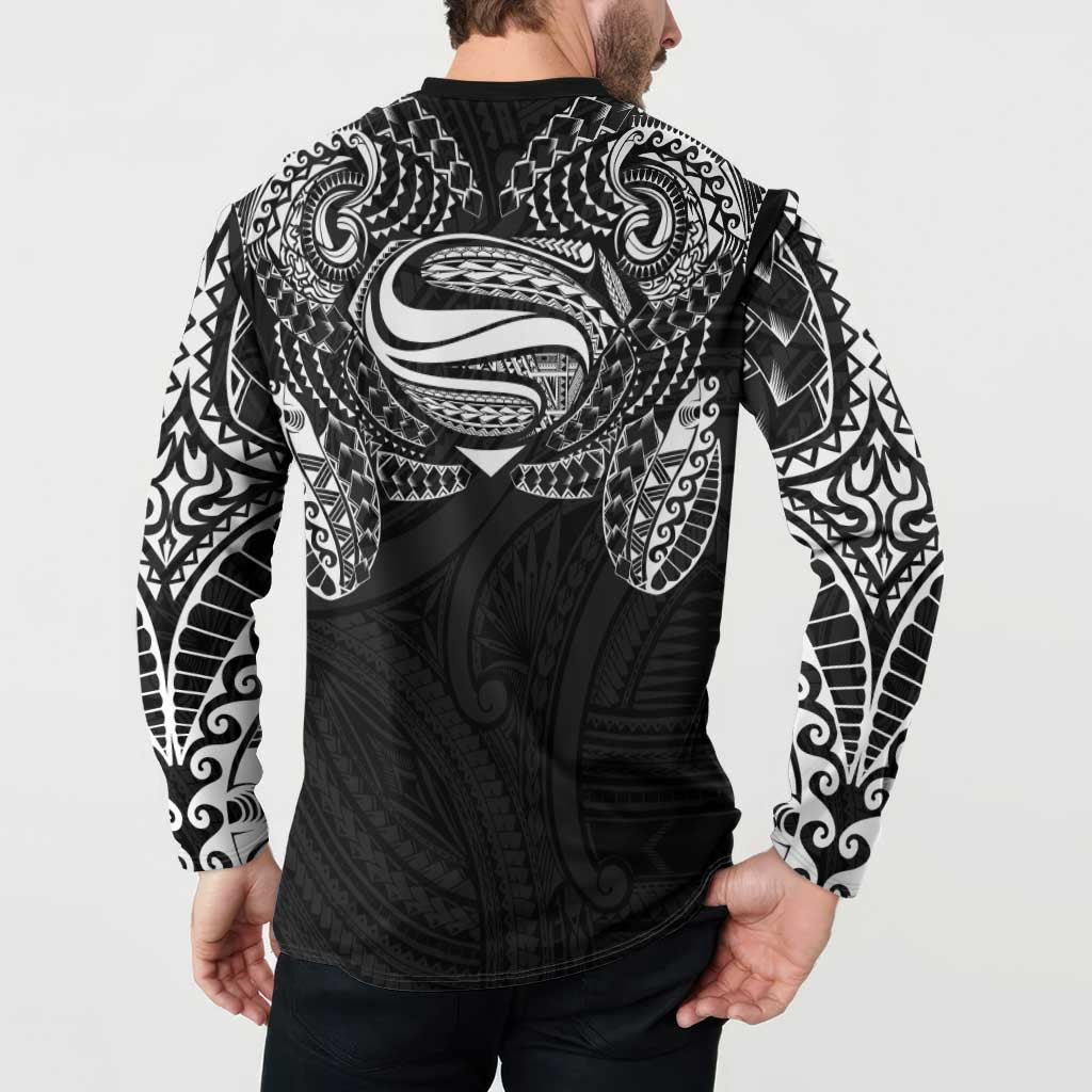 Super Samoan Traditional Tribal Art Tattoos Button Sweatshirt Black Color - Polynesian Pride