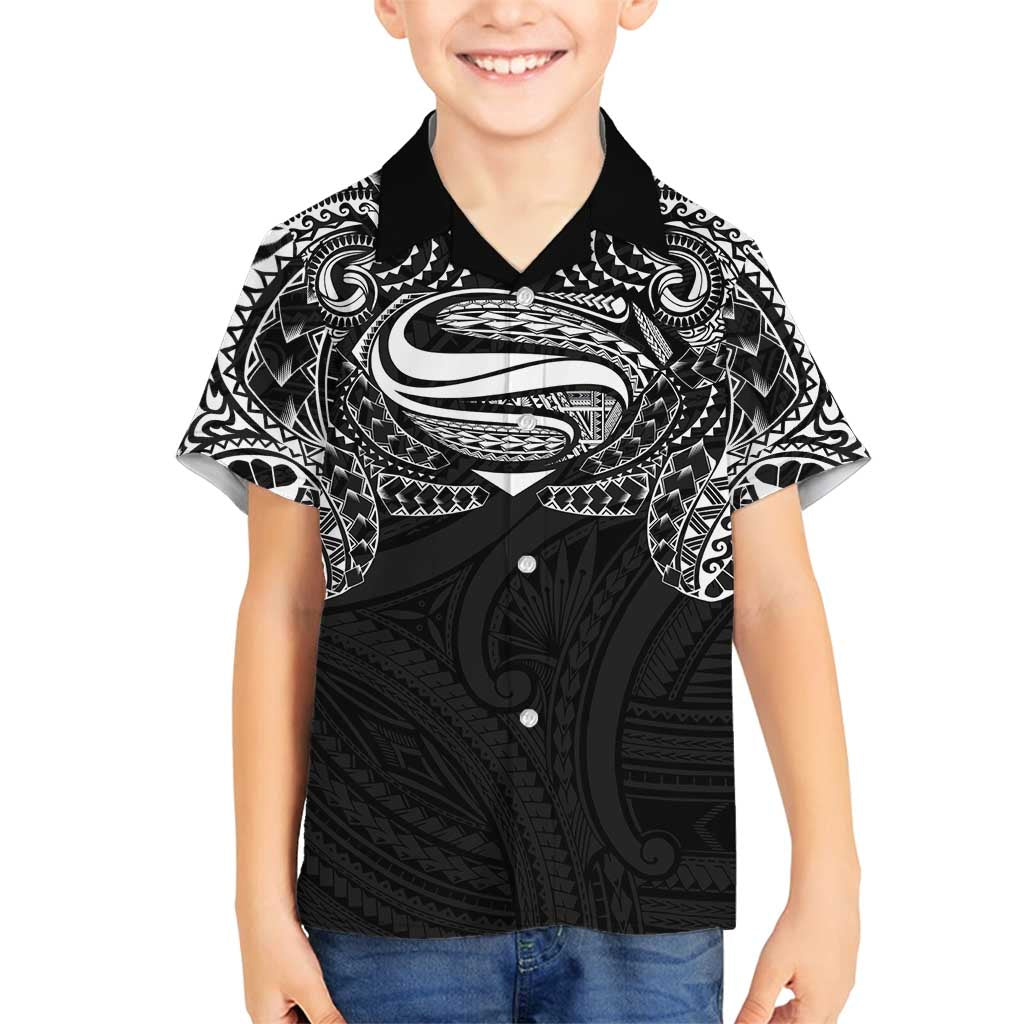 Super Samoan Traditional Tribal Art Tattoos Family Matching Long Sleeve Bodycon Dress and Hawaiian Shirt Black Color - Polynesian Pride