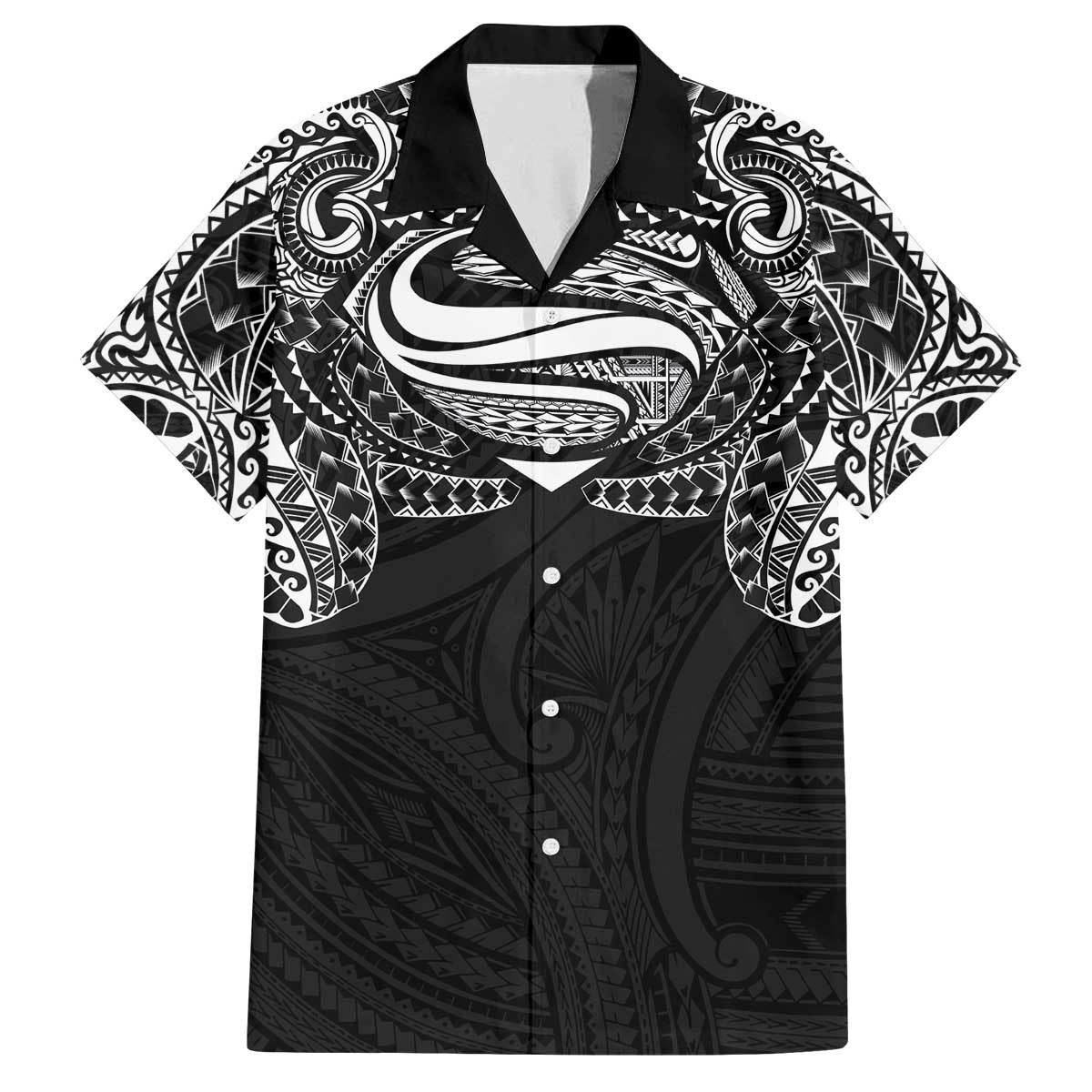 Super Samoan Traditional Tribal Art Tattoos Family Matching Off The Shoulder Long Sleeve Dress and Hawaiian Shirt Black Color - Polynesian Pride