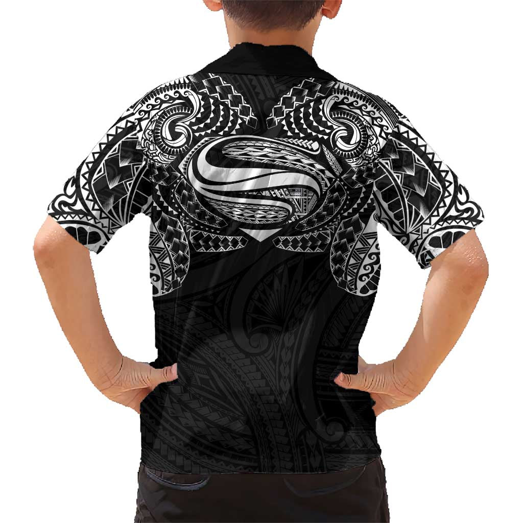 Super Samoan Traditional Tribal Art Tattoos Family Matching Short Sleeve Bodycon Dress and Hawaiian Shirt Black Color - Polynesian Pride