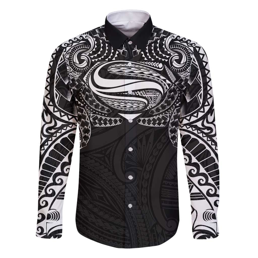 Super Samoan Traditional Tribal Art Tattoos Family Matching Tank Maxi Dress and Hawaiian Shirt Black Color - Polynesian Pride