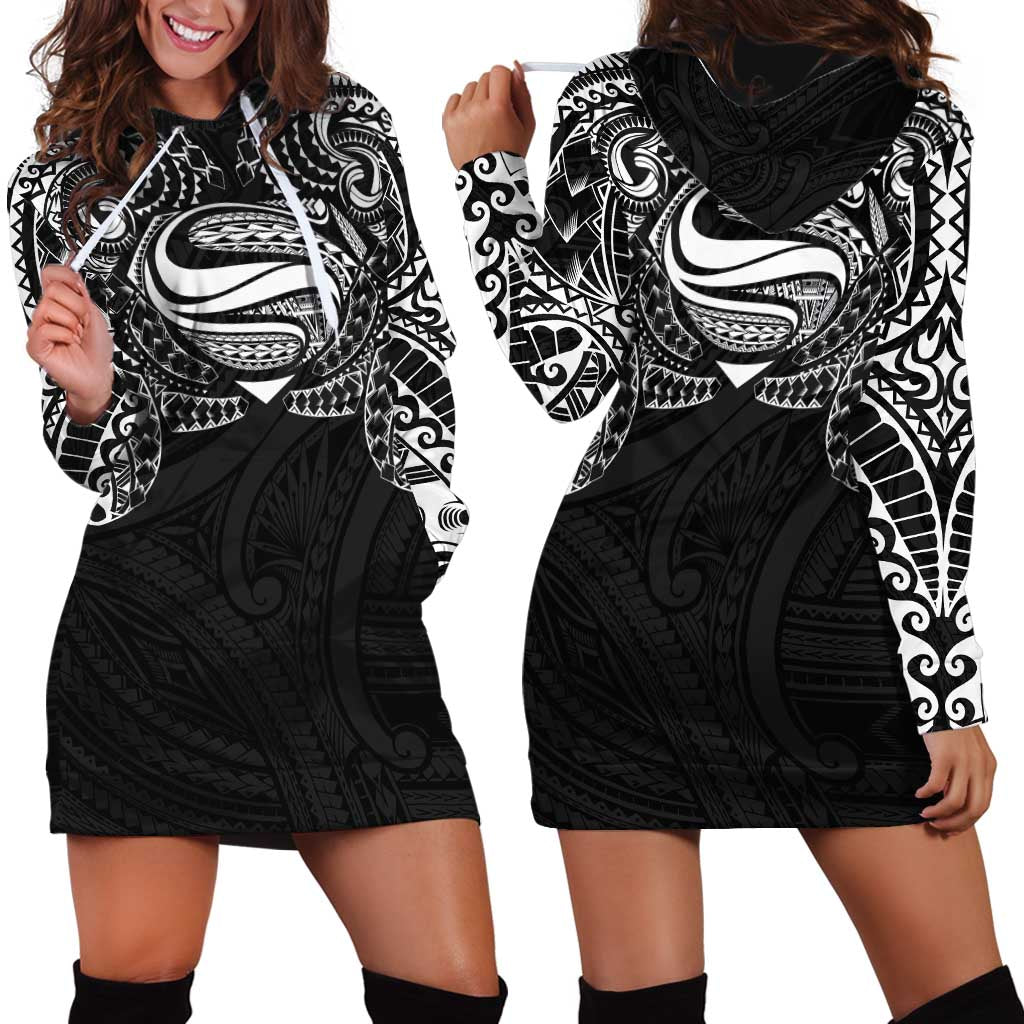 Super Samoan Traditional Tribal Art Tattoos Hoodie Dress Black Color - Polynesian Pride