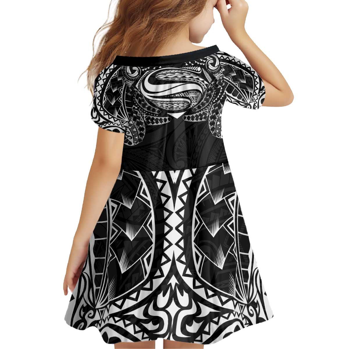 Super Samoan Traditional Tribal Art Tattoos Kid Short Sleeve Dress Black Color LT03 - Polynesian Pride