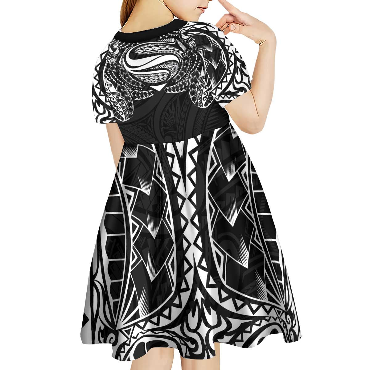 Super Samoan Traditional Tribal Art Tattoos Kid Short Sleeve Dress Black Color LT03 - Polynesian Pride