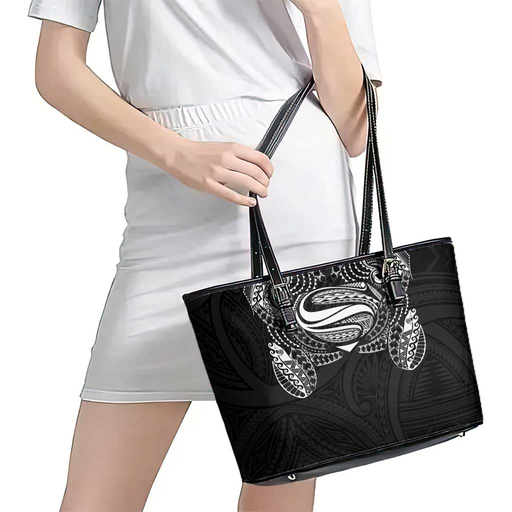 Super Samoan Traditional Tribal Art Tattoos Leather Tote Bag Black Color - Polynesian Pride