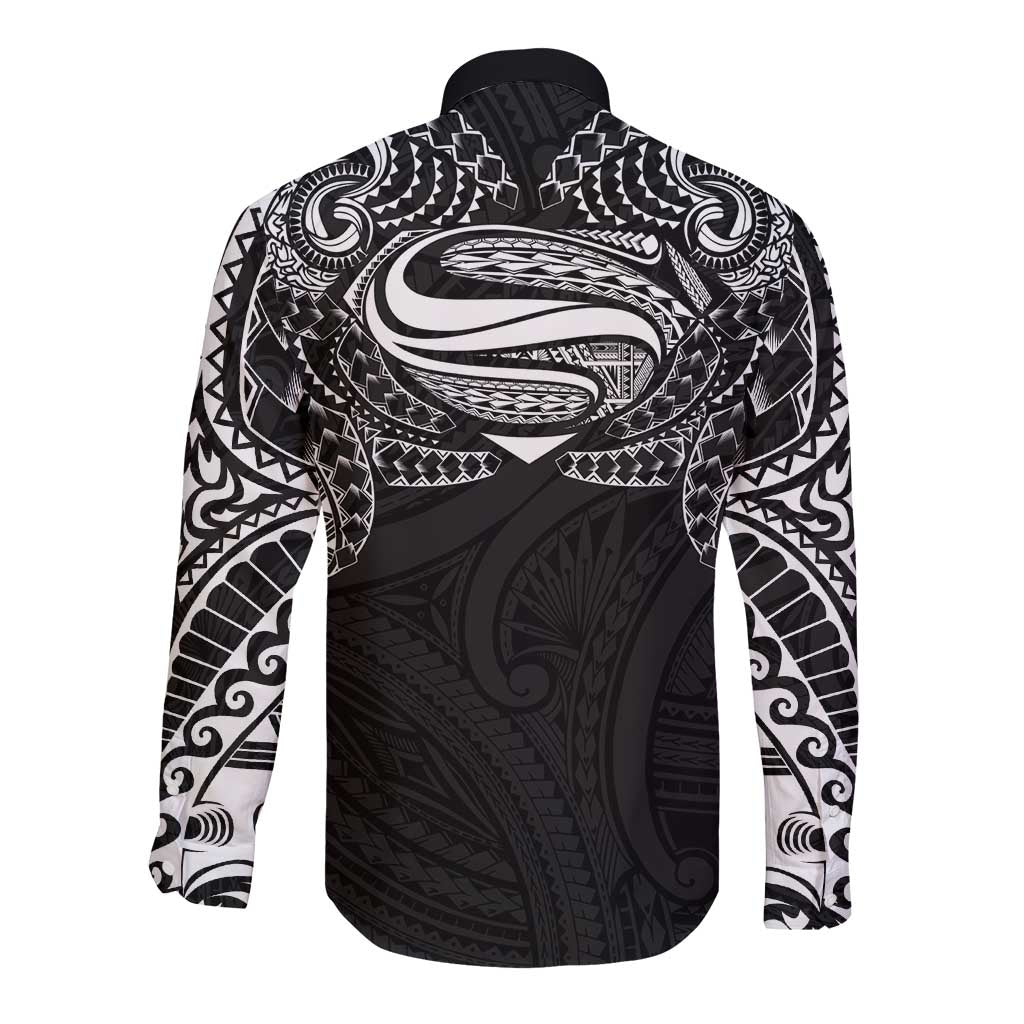 Super Samoan Traditional Tribal Art Tattoos Long Sleeve Button Shirt Black Color LT03 - Polynesian Pride