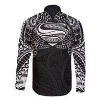Super Samoan Traditional Tribal Art Tattoos Long Sleeve Button Shirt Black Color LT03 - Polynesian Pride
