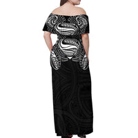 Super Samoan Traditional Tribal Art Tattoos Off Shoulder Maxi Dress Black Color - Polynesian Pride