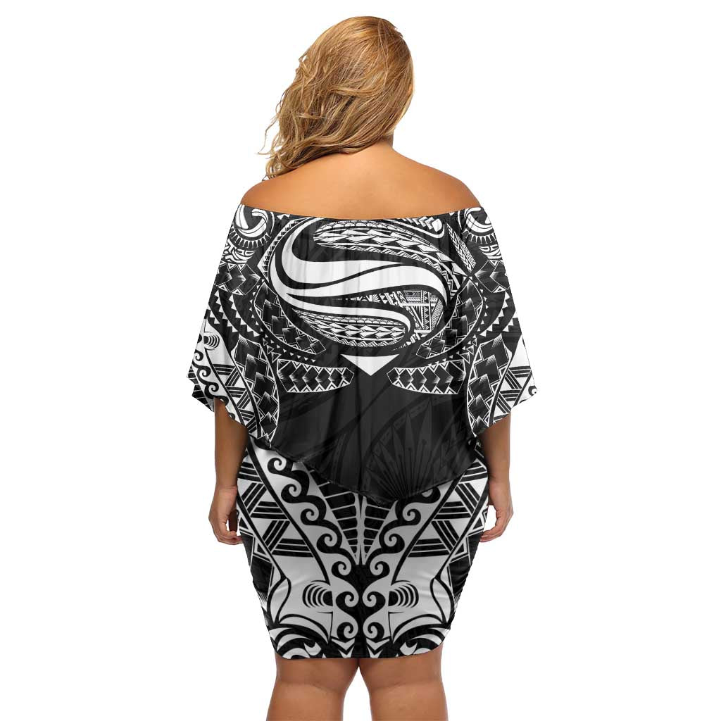 Super Samoan Traditional Tribal Art Tattoos Off Shoulder Short Dress Black Color - Polynesian Pride