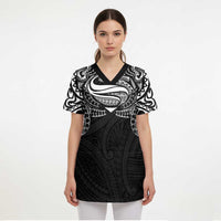 Super Samoan Traditional Tribal Art Tattoos Scrub Top Black Color - Polynesian Pride