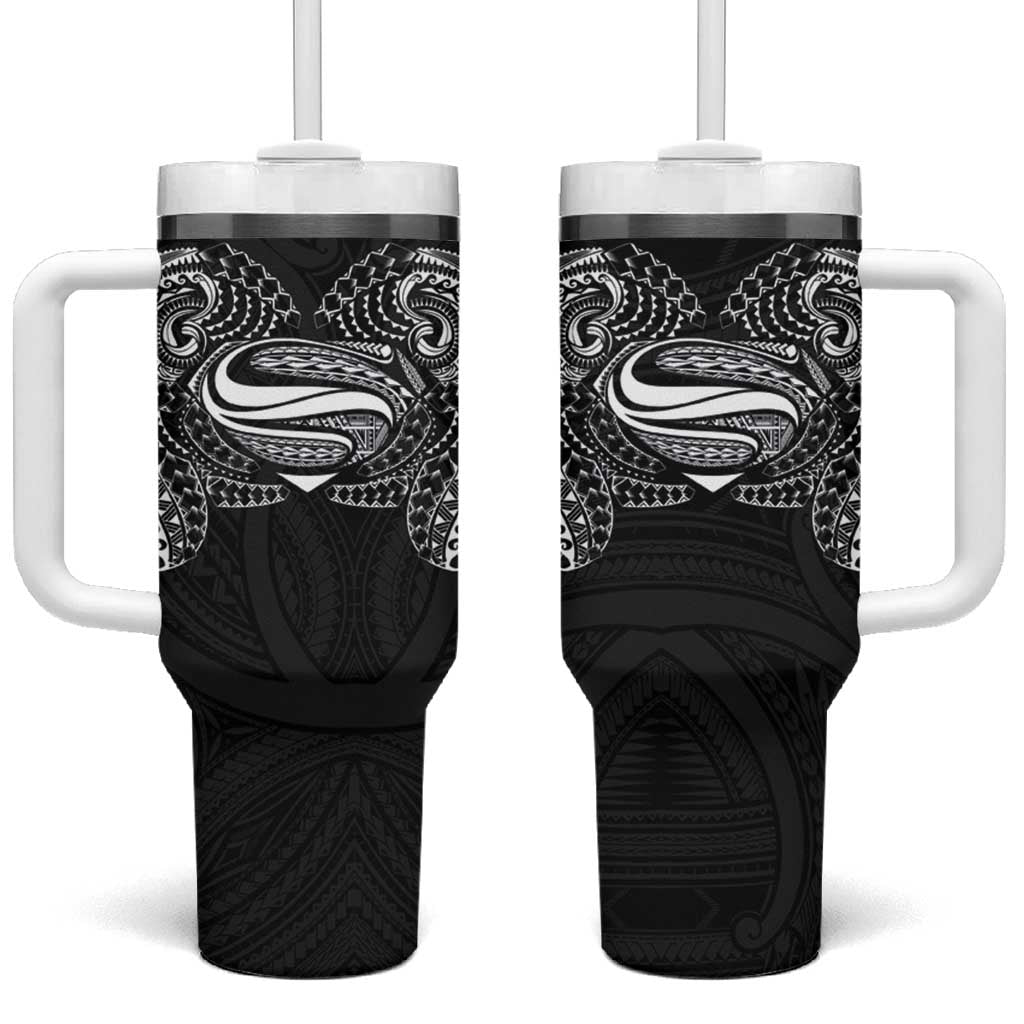 Super Samoan Traditional Tribal Art Tattoos Tumbler With Handle Black Color - Polynesian Pride
