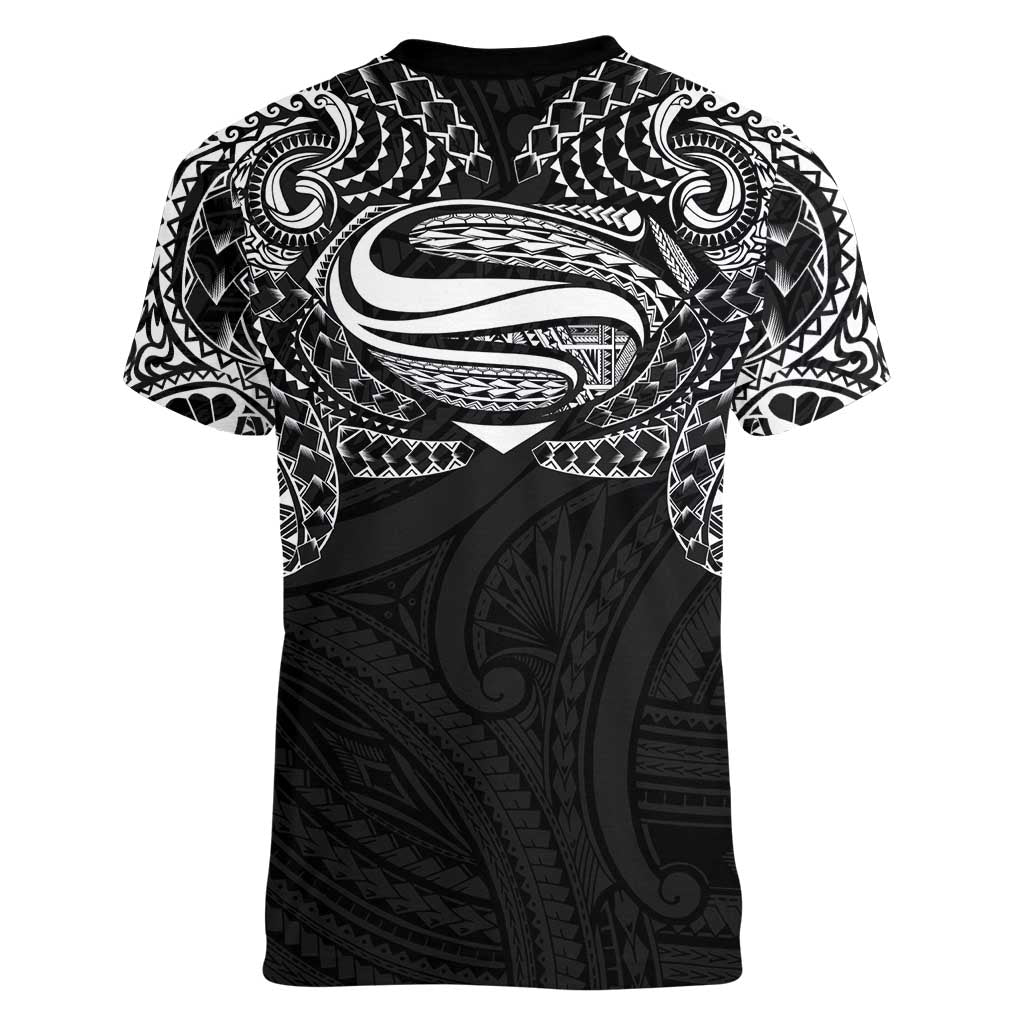 Super Samoan Traditional Tribal Art Tattoos Women V-Neck T-Shirt Black Color - Polynesian Pride