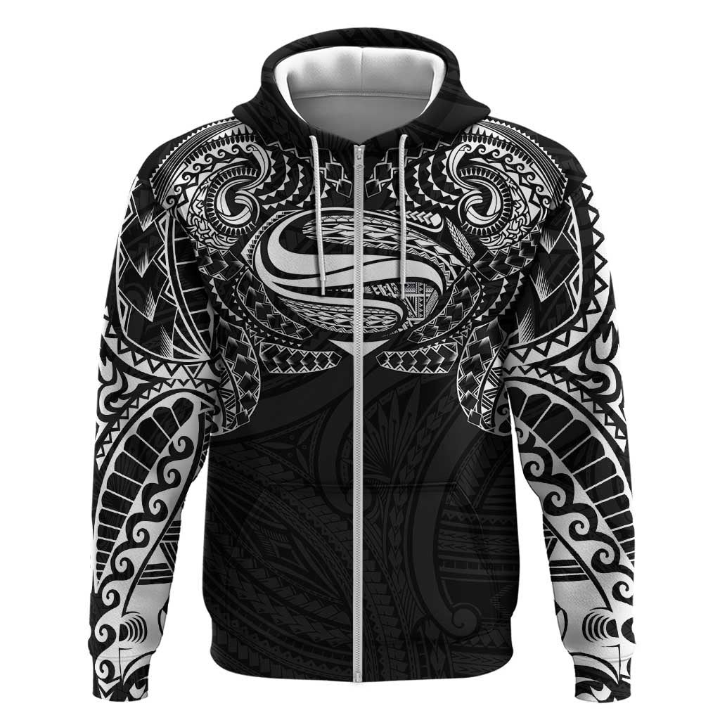 Super Samoan Traditional Tribal Art Tattoos Zip Hoodie Black Color - Polynesian Pride
