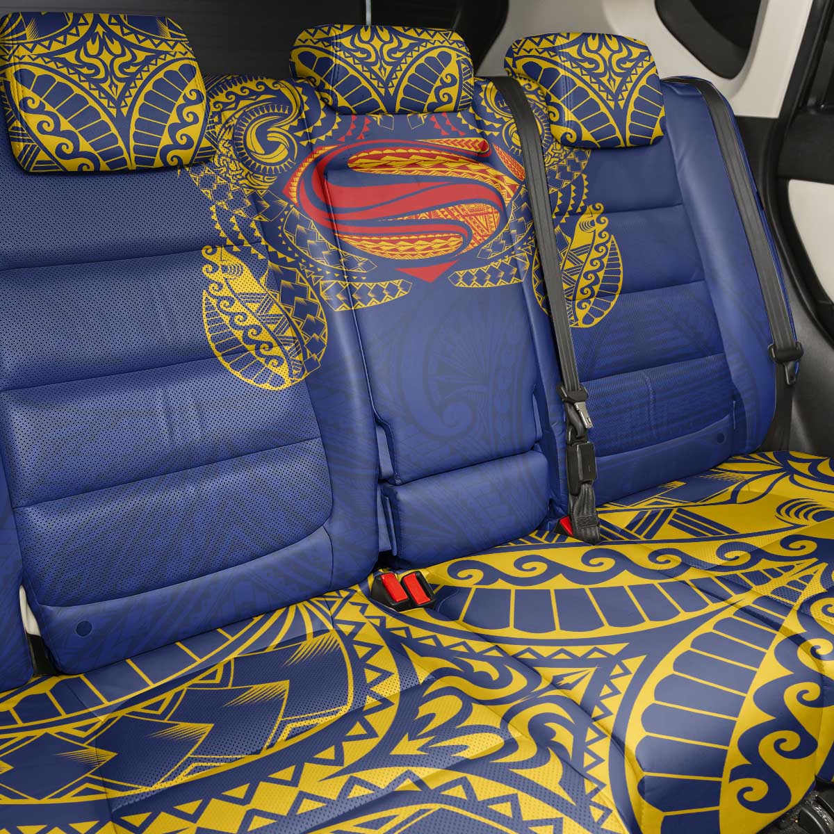 Super Samoan Traditional Tribal Art Tattoos Back Car Seat Cover Blue Color - Polynesian Pride