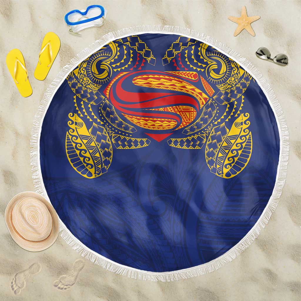 Super Samoan Traditional Tribal Art Tattoos Beach Blanket Blue Color - Polynesian Pride
