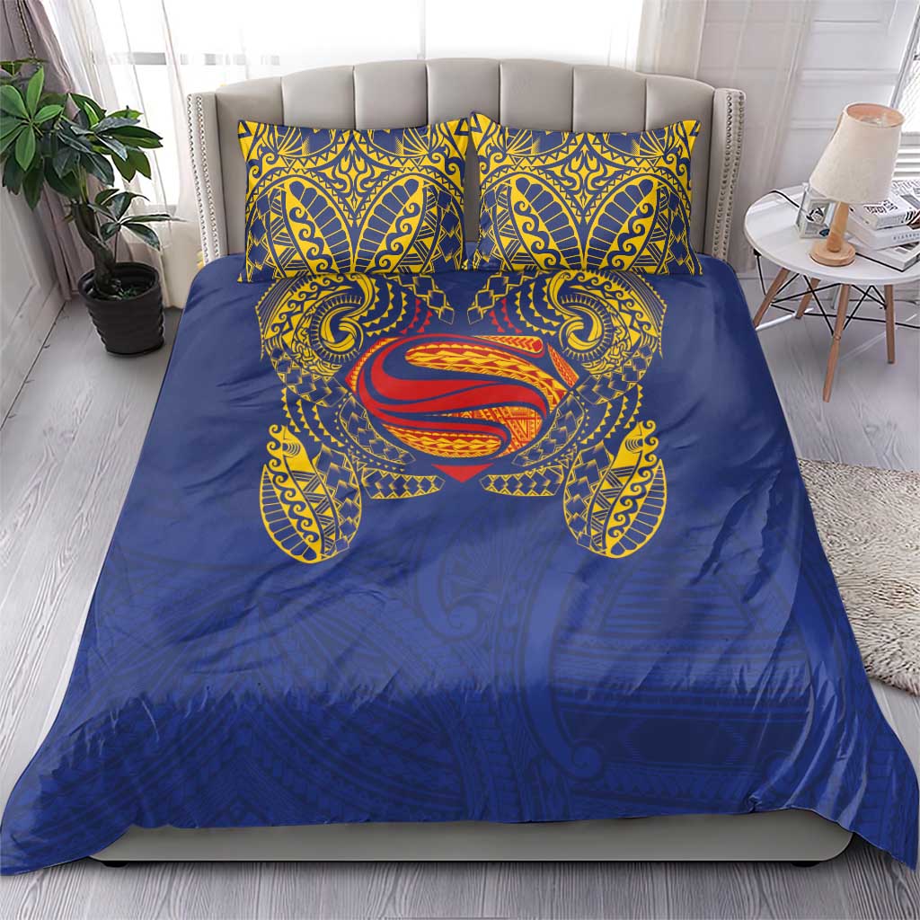 Super Samoan Traditional Tribal Art Tattoos Bedding Set Blue Color - Polynesian Pride