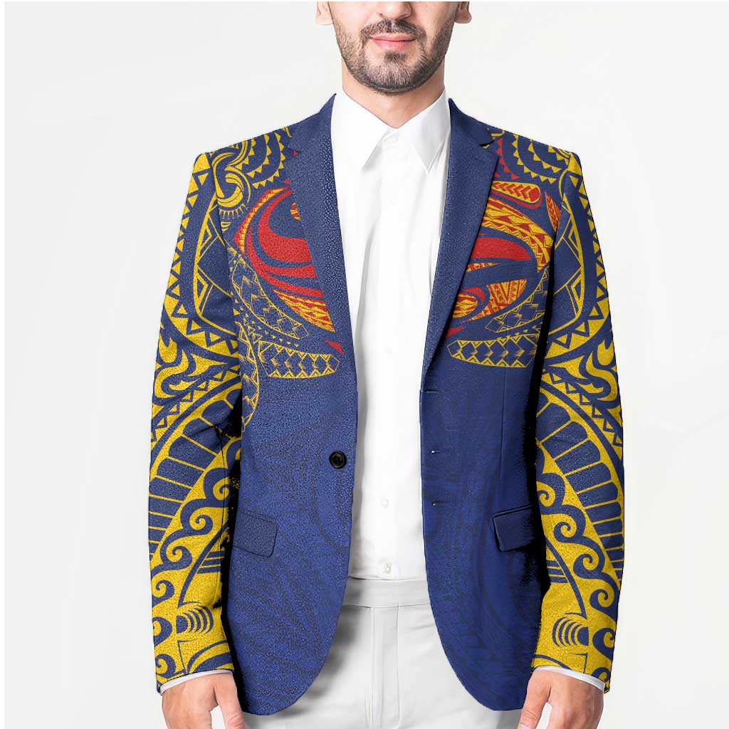 Super Samoan Traditional Tribal Art Tattoos Blazer Blue Color - Polynesian Pride