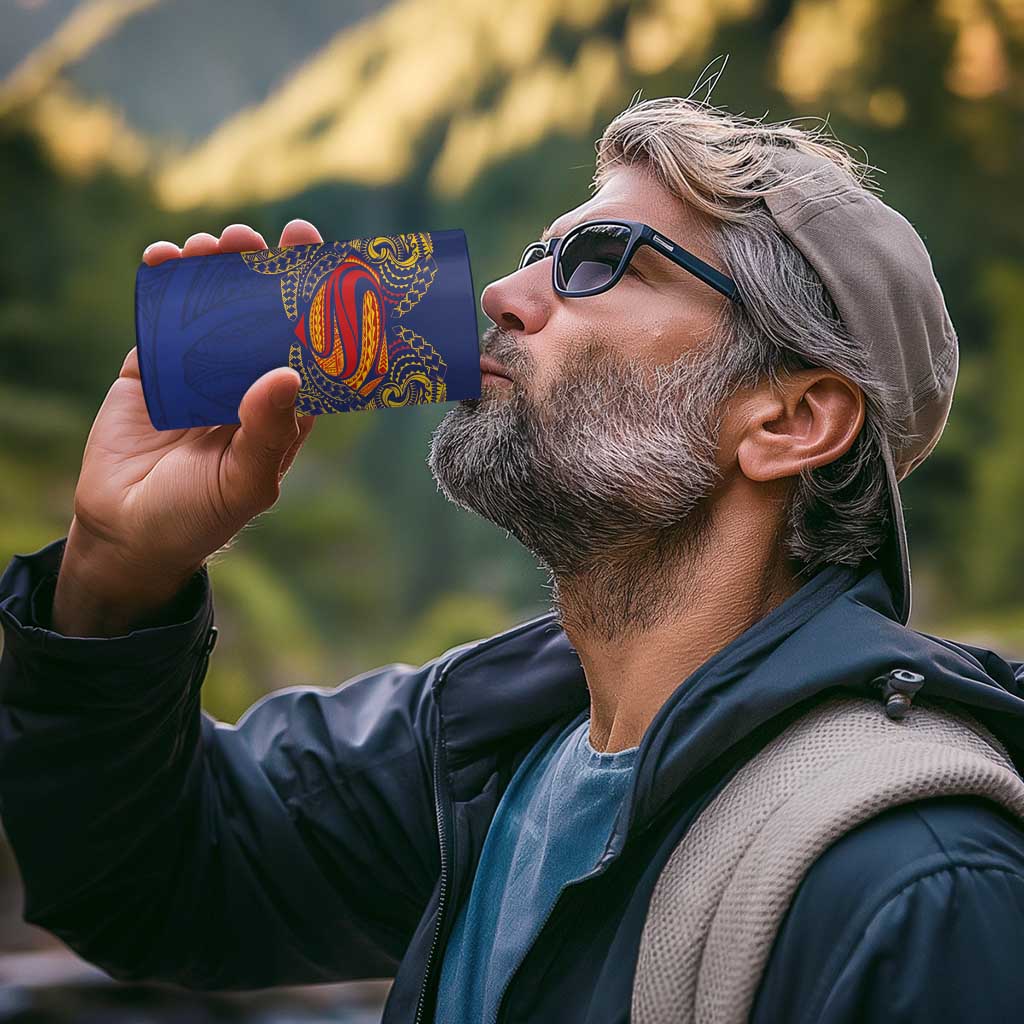 Super Samoan Traditional Tribal Art Tattoos 4 in 1 Can Cooler Tumbler Blue Color - Polynesian Pride