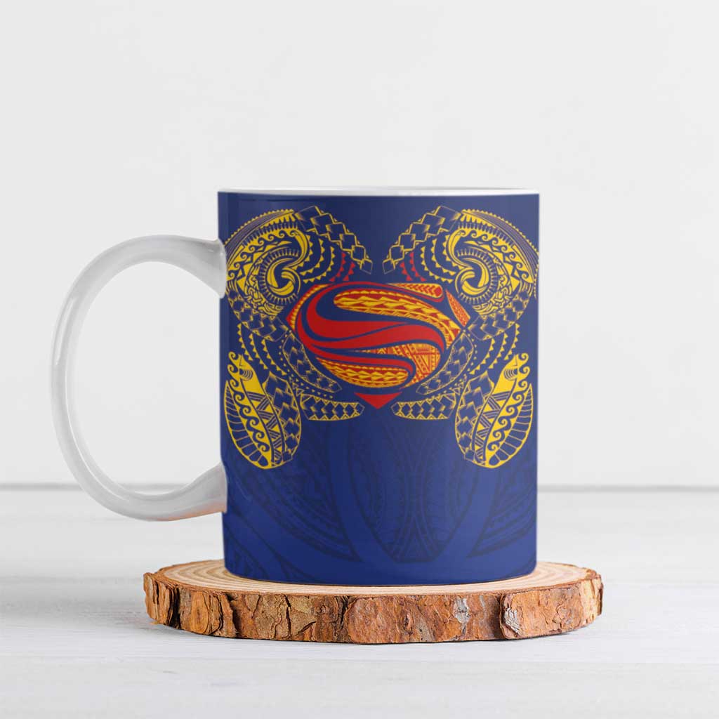 Super Samoan Traditional Tribal Art Tattoos Ceramic Mug Blue Color - Polynesian Pride