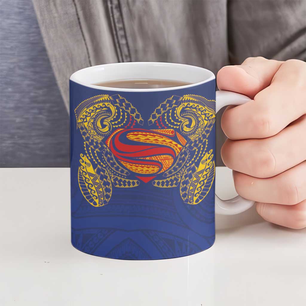 Super Samoan Traditional Tribal Art Tattoos Ceramic Mug Blue Color - Polynesian Pride