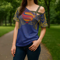 Super Samoan Traditional Tribal Art Tattoos Cross Shoulder Shirt Blue Color LT03 - Polynesian Pride