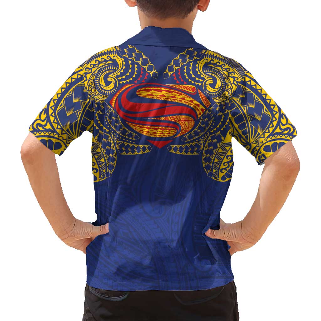 Super Samoan Traditional Tribal Art Tattoos Family Matching Long Sleeve Bodycon Dress and Hawaiian Shirt Blue Color - Polynesian Pride