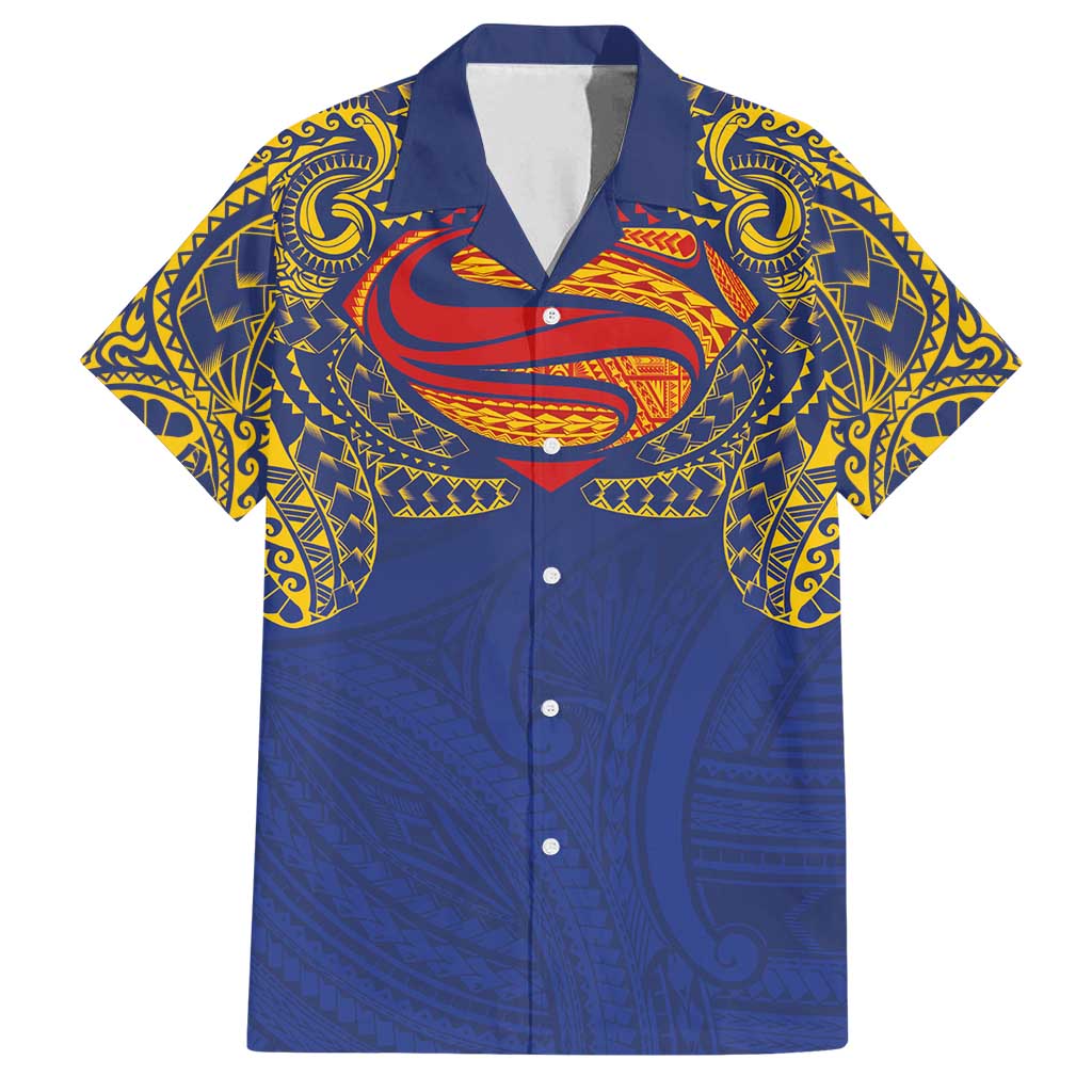 Super Samoan Traditional Tribal Art Tattoos Family Matching Puletasi and Hawaiian Shirt Blue Color - Polynesian Pride